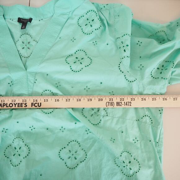Talbots Floral Embroidered Top Neptune Green Women's Size 2X Plus Blouse - Picture 5 of 9
